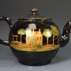 Jackfield black teapot with original enamel decoration, circa 1760