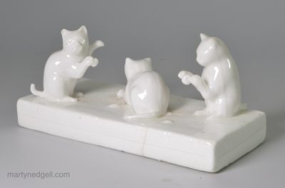 Derby porcelain cat group, circa 1860