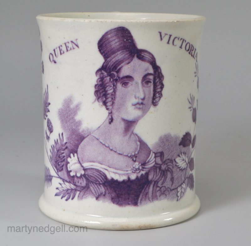 Swansea commemorative Victoria coronation pearlware pottery child's mug, circa 1838
