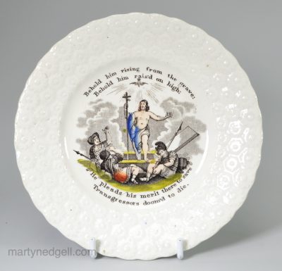 Pearlware pottery child's plate Christ rising, circa 1840