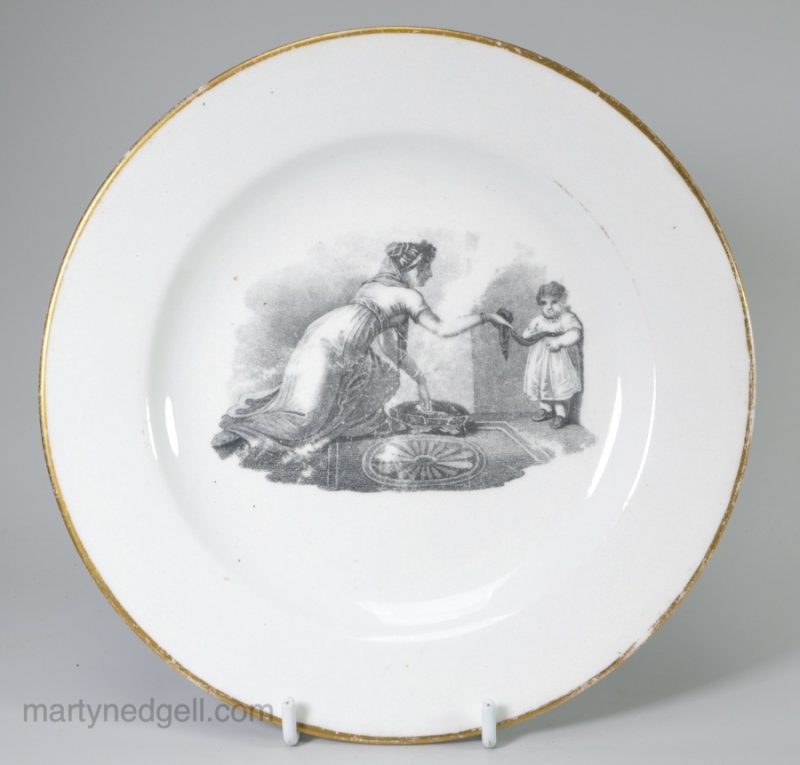 English porcelain plate with bat print decoration, circa 1820
