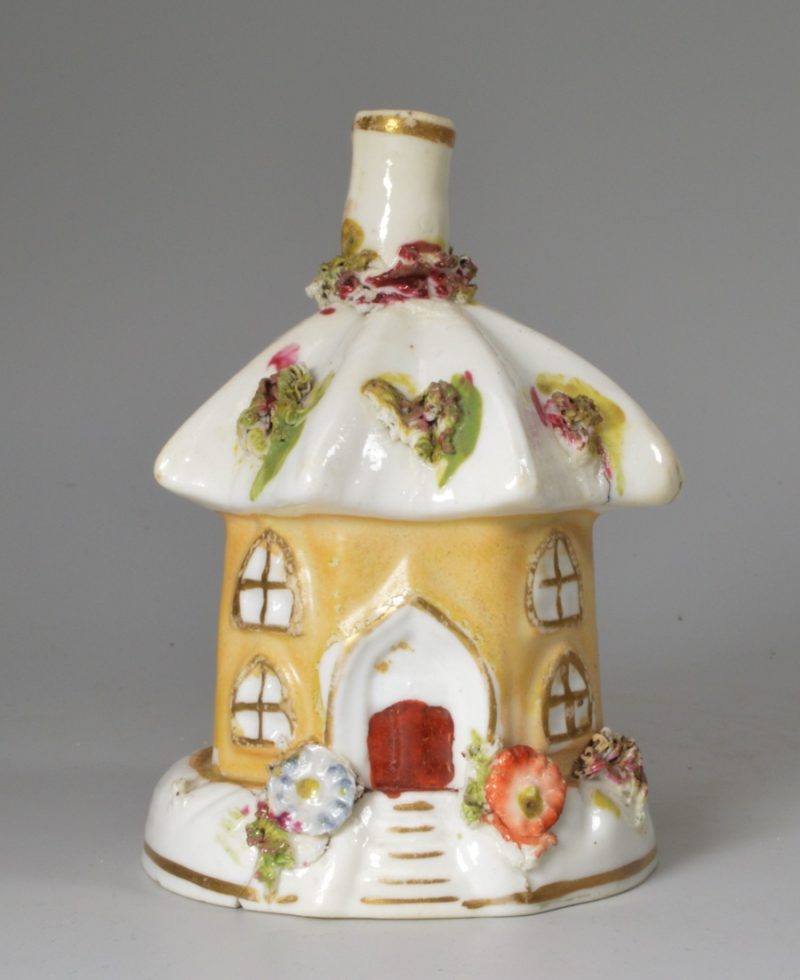 Staffordhire porcelain cottage pastille burner, circa 1840