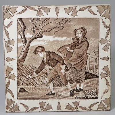 Oversized Wedgwood pottery Calendar tile "March", circa 1880