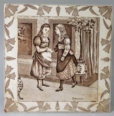 Oversized Wedgwood pottery Calendar tile "January", circa 1880