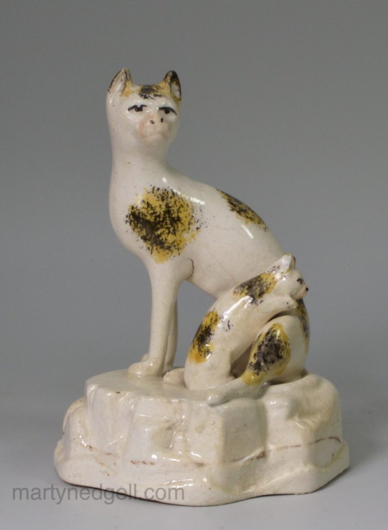 Staffordshire porcelain cat and kitten, circa 1840