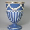 Pearlware pottery vase decorated with powder blue slip and dark brown checker inlay, circa 1780, possibly Leeds Pottery