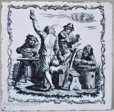 Liverpool delft tile decorated with a Sadler print, circa 1770