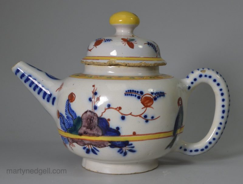 Dutch Delft polychrome teapot, circa 1750