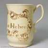 Miss Harriot Heber's creamware pottery mug, circa 1770, probably Leeds Pottery