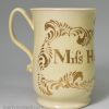 Miss Harriot Heber's creamware pottery mug, circa 1770, probably Leeds Pottery