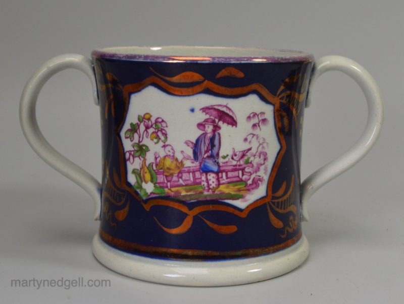 Pearlware pottery loving cup, circa 1840
