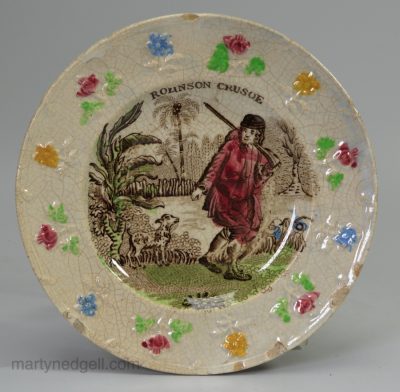 Pearlware pottery child's plate Robinson Crusoe, circa 1840