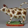 Pearlware pottery cow creamer decorated with overglaze enamels, circa 1820