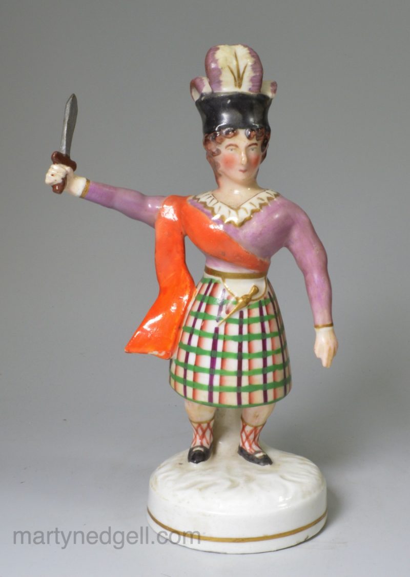 Porcelain figure of an actor or Scottish historical figure, circa 1830