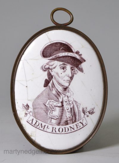 Bilston enamel plaque commemorating Admiral Rodney, circa 1785