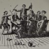 Creamware pottery plate printed with a drinking party, circa 1790