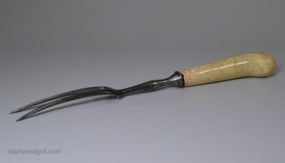 Staffordshire agate ware fork handle, circa 1760