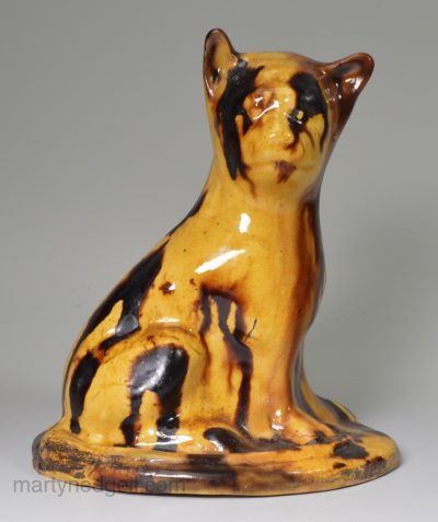 Slipware model of cat, circa 1840, possibly Staffordshire