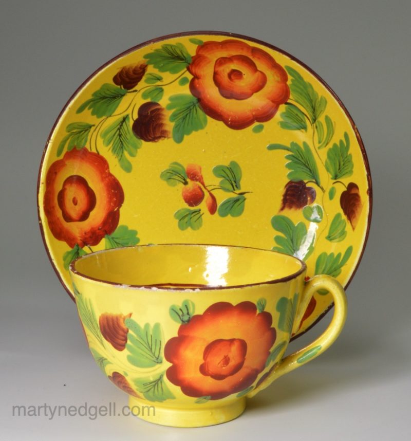 Canary yellow toy cup and saucer, circa 1820