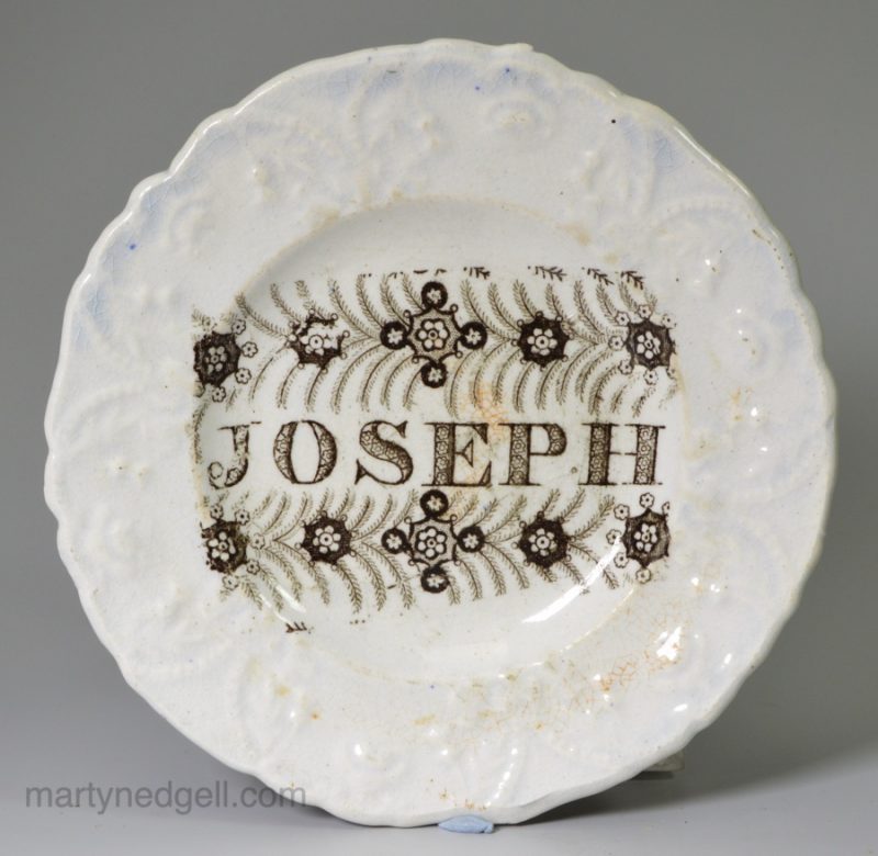 Pearlware pottery child's plate "JOSEPH", circa 1840