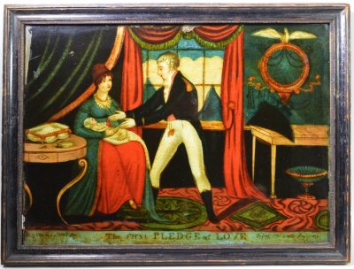 Reverse print on glass "The Pledge of Love", circa 1809