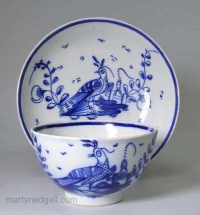 Pearlware pottery teabowl and saucer painted in underglaze blue, circa 1800