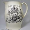 Creamware pottery jug decorated with a ship with and American 13 star flag and The Shipwrights Arms, circa 1790