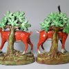 Large pair of Staffordshire bocage deer, circa 1820