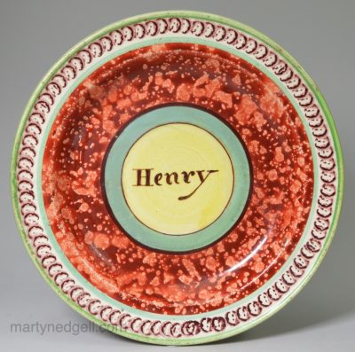 Pearlware pottery child's plate "Henry", circa 1830, probably North East pottery