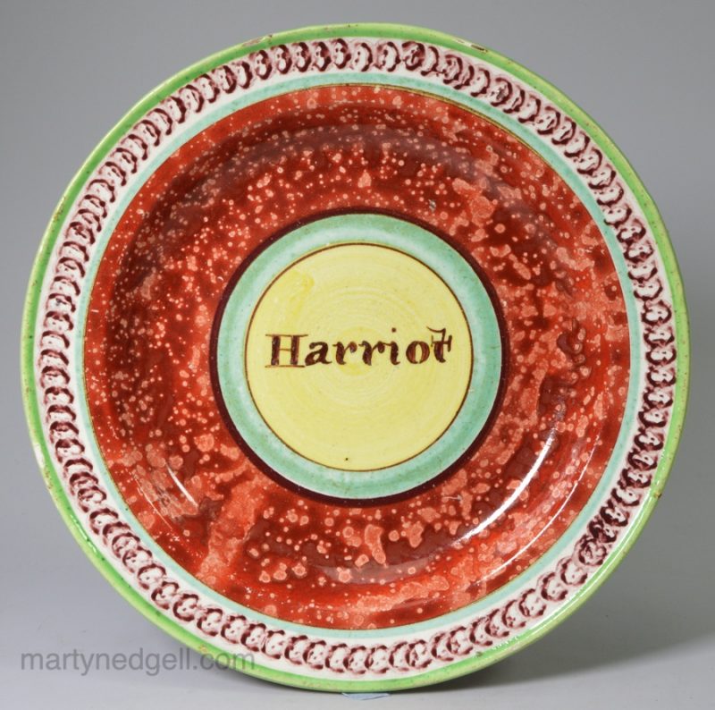 Pearlware pottery child's plate "Harriot", circa 1830, probably North East pottery