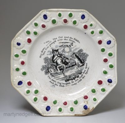 Pearlware pottery child's plate "Hey Diddle Diddle", circa 1840