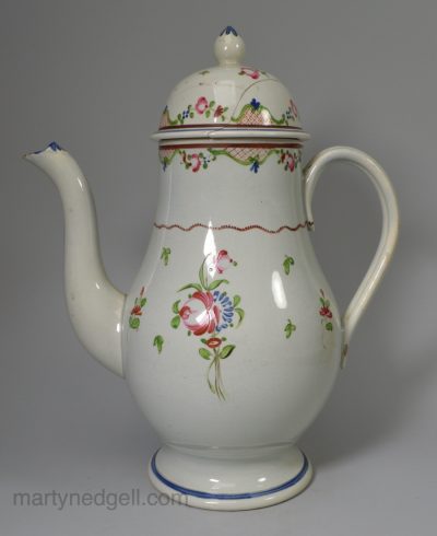 Pearlware pottery coffee pot, circa 1800