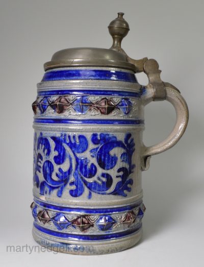 Westerwald salt glaze stoneware tankard, circa 1700