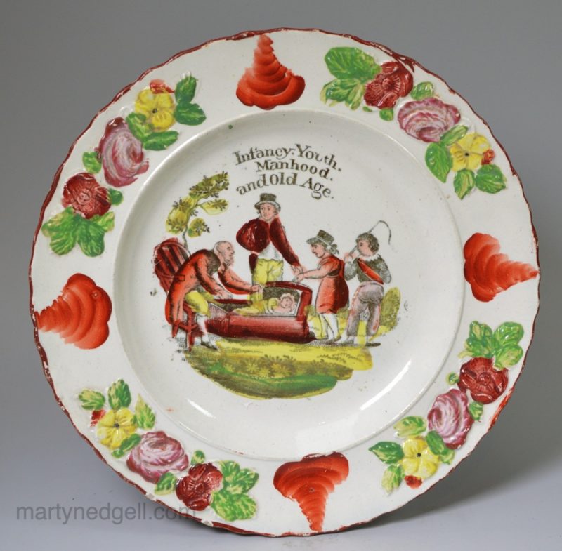 Pearlware pottery child's plate "Infancy, Youth, Manhood and Old Age", circa 1820