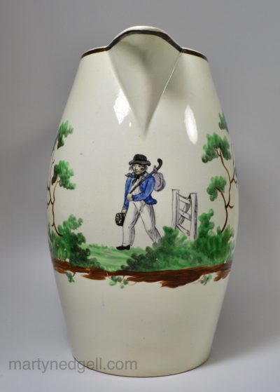 Large pearlware jug painted with a sailor, circa 1820