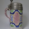 German tin glazed tankard, circa 1750, lid dated 1755
