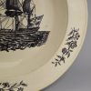 Creamware pottery soup plate printed with a Danish ship, circa 1780