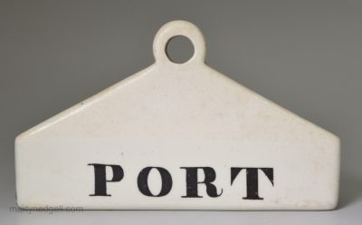 Pearlware pottery bin label "PORT", circa 1840