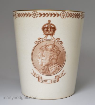 Royal Doulton pottery beaker commemorating Edward VII's coronation, circa 1902