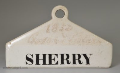 Pearlware pottery bin label "SHERRY", circa 1840