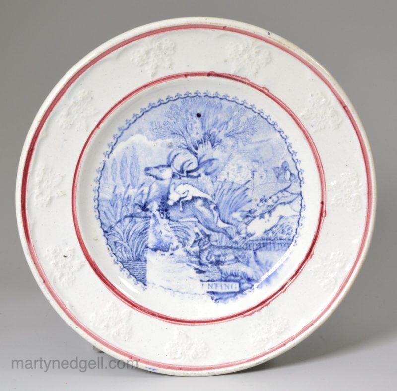 Pearlware pottery child's plate "Stag Hunt", circa 1830