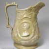 Drabware relief moulded jug commemorating Wellington, circa 1850