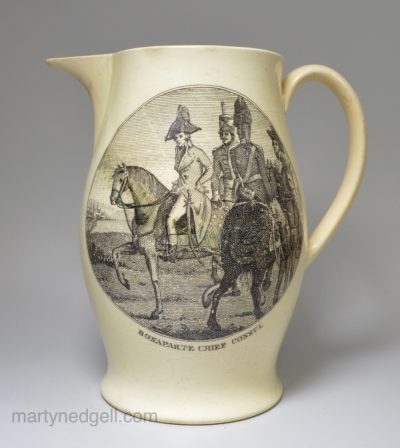 Creamware pottery jug commemorating the Peace of Amiens in 1802