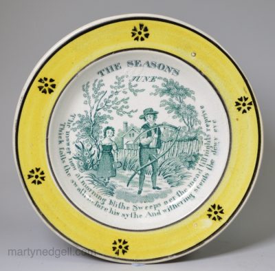 Pearlware pottery child's plate The Seasons June, circa 1830