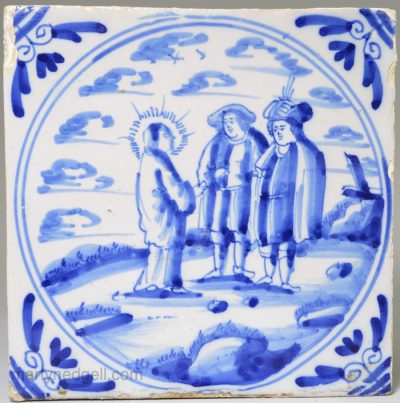 London Delft biblical tile, Christ and the Tribute Money, circa 1750