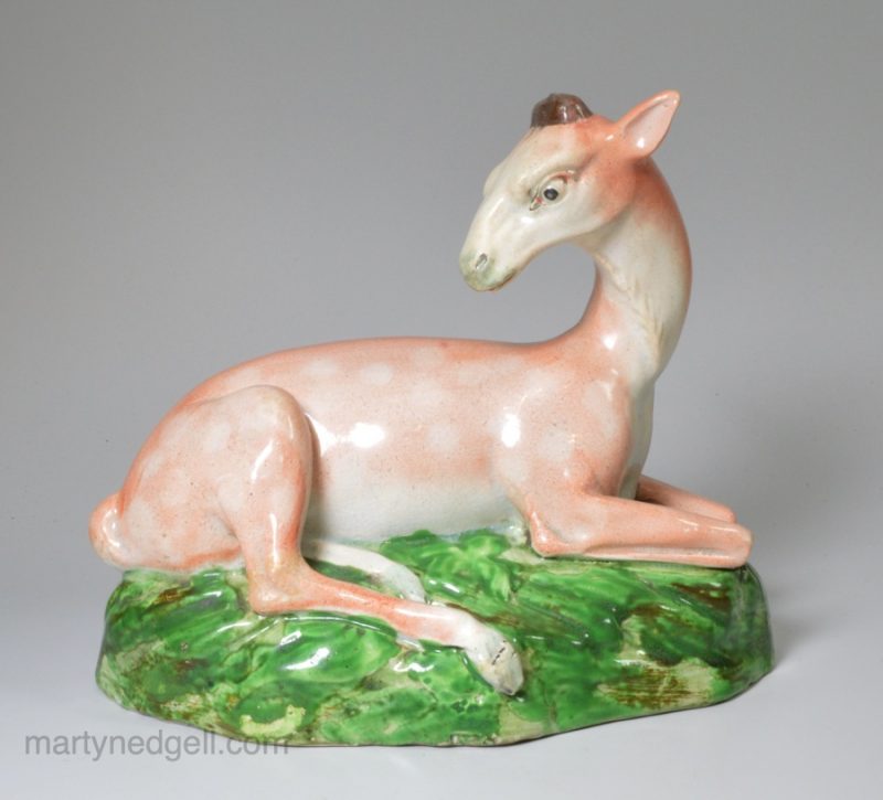 Staffordshire pearlware pottery deer, circa 1820