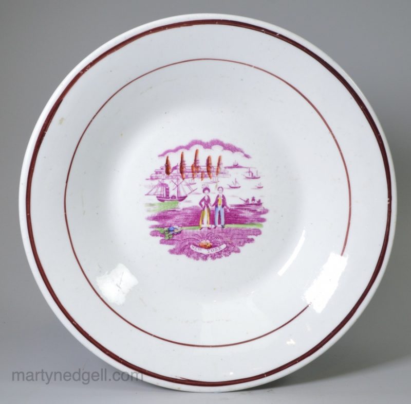English porcelain saucer dish printed with a view of New York, circa 1830