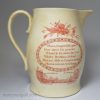 Creamware pottery jug with Napoleonic cartoons in red, circa 1807