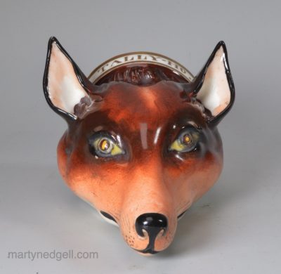 English porcelain fox head stirrup cup, circa 1830, possibly Derby