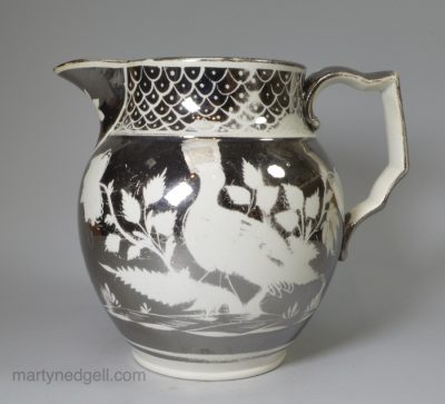 Pearlware pottery jug decorated with silver resist lustre, circa 1820